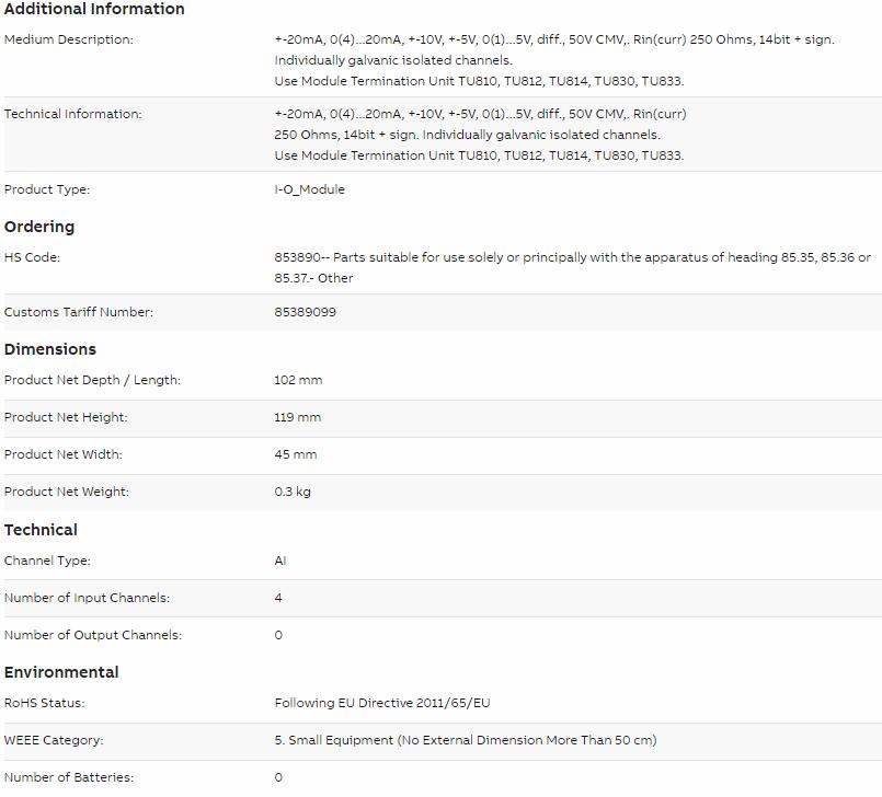 ABB AI820 3BSE008544R1